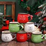 Sawysine Christmas Coffee Mugs Set of 6, 12 oz Ceramic Mug Gift Holiday Hot Cocoa for Family Mom Woman Friend Farmhouse (Classic Style)