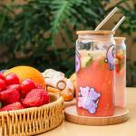 ASKIZ 16Pcs Glass Cups With Bamboo Lids and Straws,16Oz Ice Coffee Cup,Drinking Glasses Cups Set,Water Bottles Glasses for Juicing,Beer,Coffee,Soda,Tea-Glass Tumbler Reusable for Gifts