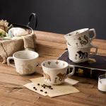 Swuut 12 oz Vintage Ceramic Coffee Mug Set of 4 - Handmade Stoneware Pottery Countryside Farmhouse Fall Autumn Tea Mugs with Big Handle for Latte,Cocoa,Dishwasher & Microwave Safe Cups (Animals)