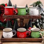 Sawysine Christmas Coffee Mugs Set of 6, 12 oz Ceramic Mug Gift Holiday Hot Cocoa for Family Mom Woman Friend Farmhouse (Classic Style)