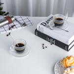 GURUDAR Glass Espresso Shot Cups with Saucers Set of 6, Clear Small Demitasse Cup with Stainless Steel Spoons, Dishwasher Safe Coffee Mugs for Tea Hot Chocolate Cappuccino, 5OZ/150ML, Raindrop