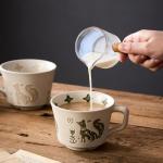 Swuut 12 oz Vintage Ceramic Coffee Mug Set of 4 - Handmade Stoneware Pottery Countryside Farmhouse Fall Autumn Tea Mugs with Big Handle for Latte,Cocoa,Dishwasher & Microwave Safe Cups (Animals)