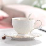 QEETOOHH Tea Cup and Saucer Set for 1, Coffee Cup with Saucer and Spoon, Espresso Latte Cup for Women Gift, Dishwasher Safe, 6.8 Oz