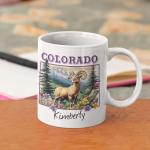 Mountain Landscape Design Mug 11oz 15oz, Personalized Colorado State Ceramic Cup, Customized Coffee Mug For Wildlife Lovers, US State White Cup, Custom Name Nature Inspired Mug