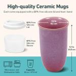 NOVA CERAMICS Coffee Travel Mug – Cup Holder Friendly Travel Mug– Microwave & Dishwasher Safe White & Purple Tumbler - Coffee Mug Fits In Cup Holder – 16oz – Astral Bloom