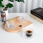 GURUDAR Glass Espresso Shot Cups with Saucers Set of 6, Clear Small Demitasse Cup with Stainless Steel Spoons, Dishwasher Safe Coffee Mugs for Tea Hot Chocolate Cappuccino, 5OZ/150ML, Raindrop