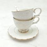 QEETOOHH Tea Cup and Saucer Set for 1, Coffee Cup with Saucer and Spoon, Espresso Latte Cup for Women Gift, Dishwasher Safe, 6.8 Oz