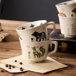 Swuut 12 oz Vintage Ceramic Coffee Mug Set of 4 - Handmade Stoneware Pottery Countryside Farmhouse Fall Autumn Tea Mugs with Big Handle for Latte,Cocoa,Dishwasher & Microwave Safe Cups (Animals)