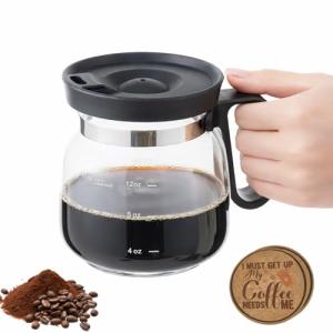 UFORU 16 Oz Novelty Coffee Pot Mug - Funny Glass Carafe with Handle & Spill-Proof Lid, Unique Coffee Pot Shaped Drink Cup for Valentine’s Day, Dads, Office & Travel, Includes 2 Hilarious Cork Coasters