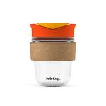 SoleCup. - Reusable Strengthened Glass Travel Cup - Spill Proof Insulated Coffee Mug - 12oz/340ml BPA-Free Hot Drink Travel Mug with Lid & Cork Band (Red, 12oz)