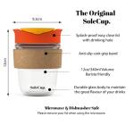 SoleCup. - Reusable Strengthened Glass Travel Cup - Spill Proof Insulated Coffee Mug - 12oz/340ml BPA-Free Hot Drink Travel Mug with Lid & Cork Band (Red, 12oz)