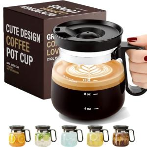 Coffee Pot Mug with Lid,16 Oz Glass Mini Coffee Cup | Spill Proof Heatproof Large Capacity Clear Travel Mug & Novelty Gift for Coffee Lovers & Office Desk (Coffee Pot-1 PCS)