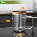 DRASTAR Glass Coffee Cups,12 oz Clear Coffee Mugs with Acacia Wood Lid,Flat Bottomed Coffee Mug with Handles,Tea Cup Set of 2
