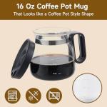 UFORU 16 Oz Novelty Coffee Pot Mug - Funny Glass Carafe with Handle & Spill-Proof Lid, Unique Coffee Pot Shaped Drink Cup for Valentine’s Day, Dads, Office & Travel, Includes 2 Hilarious Cork Coasters
