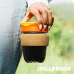 SoleCup. - Reusable Strengthened Glass Travel Cup - Spill Proof Insulated Coffee Mug - 12oz/340ml BPA-Free Hot Drink Travel Mug with Lid & Cork Band (Red, 12oz)