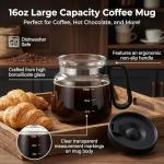 Coffee Pot Mug with Lid,16 Oz Glass Mini Coffee Cup | Spill Proof Heatproof Large Capacity Clear Travel Mug & Novelty Gift for Coffee Lovers & Office Desk (Coffee Pot-1 PCS)