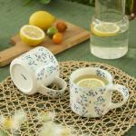 DELIGHTS GALORE Artisanal Handcrafted Ceramic Coffee Mug - 12oz White Ceramic Tea Cup with Intricate Blue Purple Floral Design, Comfort Handle, Dishwasher Safe Traditional Mug for Home & Office Use