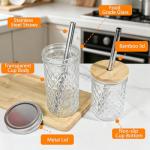 Icesip Reusable Tea Cups, 2Pcs 16oz Glass Mason Cup with Bamboo Lids, Wide Mouth Mason Jars for Iced Coffee, Smoothies, Tea, Juice, Milkshake