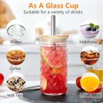 Icesip Reusable Tea Cups, 2Pcs 16oz Glass Mason Cup with Bamboo Lids, Wide Mouth Mason Jars for Iced Coffee, Smoothies, Tea, Juice, Milkshake