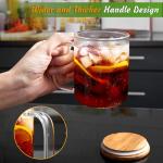 DRASTAR Glass Coffee Cups,12 oz Clear Coffee Mugs with Acacia Wood Lid,Flat Bottomed Coffee Mug with Handles,Tea Cup Set of 2