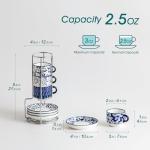 vancasso 2.5OZ Espresso Cups Set of 4, Porcelain Stackable Cappuccino Cups, Demitasse Coffee Cups and Saucers Set with Metal Stand for Specialty Drinks, Series SELENE (Vintage Blue, 2.5 Ounce)