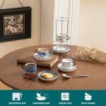 vancasso 2.5OZ Espresso Cups Set of 4, Porcelain Stackable Cappuccino Cups, Demitasse Coffee Cups and Saucers Set with Metal Stand for Specialty Drinks, Series SELENE (Vintage Blue, 2.5 Ounce)