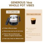 UFORU 16 Oz Novelty Coffee Pot Mug - Funny Glass Carafe with Handle & Spill-Proof Lid, Unique Coffee Pot Shaped Drink Cup for Valentine’s Day, Dads, Office & Travel, Includes 2 Hilarious Cork Coasters