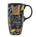 Topadorn Ceramic Travel Mug with Lid and Handle for Coffee Lovers, Ceramic Coffee Mug Latte Teacup Milk Mug in Color Box 17 Oz, Black Art Tea Mug