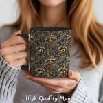 BUJSP William Morris Raccoon Floral Mug,Raccoon Gifts for Women Men，Dark Floral Botanical Animal Coffee Cups Ceramic,Animal Coffee Tea Mug 11oz