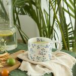 DELIGHTS GALORE Artisanal Handcrafted Ceramic Coffee Mug - 12oz White Ceramic Tea Cup with Intricate Blue Purple Floral Design, Comfort Handle, Dishwasher Safe Traditional Mug for Home & Office Use