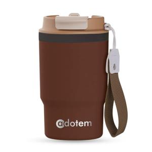 ADOTEM Insulated 16oz Stainless Steel Tumbler Mug Leakproof Double Walled Vacuum Thermal Coffee Cup with 2-in-1 Straw & Lid, Cupholder-Friendly Travel Mug for Hot & Cold Drinks (Brown)