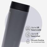 Corkcicle Commuter Cup Travel Mug - Insulated Coffee Mug with Lid - Keeps Drinks Cold 18 Hours - 360° Spill-Proof Sip Lid - Holiday Gift - Great for Gifting Warmth - 17 oz - Flint