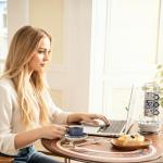 vancasso 2.5OZ Espresso Cups Set of 4, Porcelain Stackable Cappuccino Cups, Demitasse Coffee Cups and Saucers Set with Metal Stand for Specialty Drinks, Series SELENE (Vintage Blue, 2.5 Ounce)