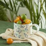 DELIGHTS GALORE Artisanal Handcrafted Ceramic Coffee Mug - 12oz White Ceramic Tea Cup with Intricate Blue Purple Floral Design, Comfort Handle, Dishwasher Safe Traditional Mug for Home & Office Use