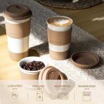 Nucookery Ceramic Travel Coffee Mug Set, Coffee Tumbler with Silicone Lid and Non-Slip Sleeve, Unique To Go Mug, Gifts for Women & Men, Microwave Safe Cappuccino, Tea, Latte, Iced-Coffee Cups, White