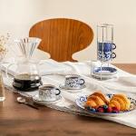 vancasso 2.5OZ Espresso Cups Set of 4, Porcelain Stackable Cappuccino Cups, Demitasse Coffee Cups and Saucers Set with Metal Stand for Specialty Drinks, Series SELENE (Vintage Blue, 2.5 Ounce)