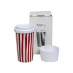 Millie 12oz Ceramic Tumbler - Stylish Travel Coffee cup with Lid, Microwave & Dishwasher Safe - Ceramic Travel Mug with Lid - Unique Gift Idea for Women & Men Who Love Coffee on the Go