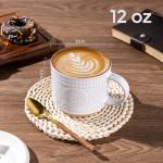 GBhome 12OZ Stackable Coffee Mugs, Ceramic Coffee Mugs with Texture Patterns for Man,Woman,Dad,Mom, Modern Coffee Mugs Set of 4 for Latte/Cappuccino/Cocoa. Dishwasher&Microwave Safe