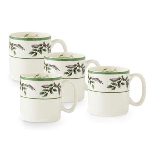 Spode Christmas Tree Collection Holly Mugs, Set of 4-9 Oz. Fine Earthenware Cups with Festive Holly Accents - Seasonal Drinkware for Holiday Beverages - Dishwasher, Microwave & Freezer Safe