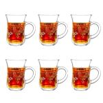 binsakao Turkish Tea Glasses Set of 6 - Gold Moroccan Tea Cups with Handle - 5 oz Footed Glass Coffee Mugs for Hot Cold Beverages Drinks