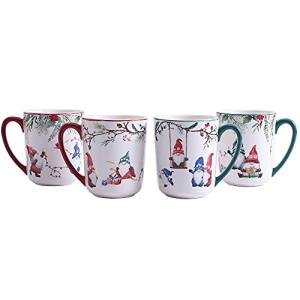 Bico Christmas Gnome Ceramic Mug Set of 4, Christmas Coffee Mugs, 16oz Holiday Cups for Tea, Cocoa, or Hot Drinks, Microwave & Dishwasher Safe