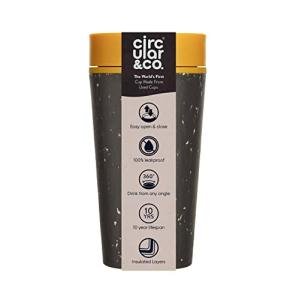 Circular and Co Leakproof Reusable Coffee Cup 12oz/340ml - The World's First Travel Mug Made from Recycled Coffee Cups, 100% Leak-Proof, Sustainable & Insulated (Black & Electric Mustard)