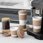 Nucookery Ceramic Travel Coffee Mug Set, Coffee Tumbler with Silicone Lid and Non-Slip Sleeve, Unique To Go Mug, Gifts for Women & Men, Microwave Safe Cappuccino, Tea, Latte, Iced-Coffee Cups, White