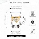 binsakao Turkish Tea Glasses Set of 6 - Gold Moroccan Tea Cups with Handle - 5 oz Footed Glass Coffee Mugs for Hot Cold Beverages Drinks