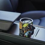 Topadorn Ceramic Travel Mug with Lid and Handle for Coffee Lovers, Ceramic Coffee Mug Latte Teacup Milk Mug in Color Box 17 Oz, Black Art Tea Mug