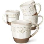 Artena Ceramic Coffee Mugs Set of 4, 16oz Embossed Large Latte Mugs Coffee Cups with Handle for Tea, Latte, Cappuccino & Cocoa, Milk Dishwasher & Microwave Safe, White (Multiple Patterns)
