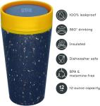 Circular and Co Leakproof Reusable Coffee Cup 12oz/340ml - The World's First Travel Mug Made from Recycled Coffee Cups, 100% Leak-Proof, Sustainable & Insulated (Black & Electric Mustard)