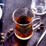 binsakao Turkish Tea Glasses Set of 6 - Gold Moroccan Tea Cups with Handle - 5 oz Footed Glass Coffee Mugs for Hot Cold Beverages Drinks