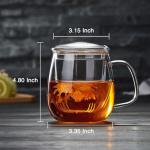 DOPUDO Glass Teacups 2 Pack Glass Tea Cup with Infuser and Lid, 17.6oz/520ml Large Borosilicate Teacup,Tea Clear Mug Cup for Loose Leaf Blooming Tea, Microwave & Dishwasher Safe.