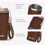 ADOTEM Insulated 16oz Stainless Steel Tumbler Mug Leakproof Double Walled Vacuum Thermal Coffee Cup with 2-in-1 Straw & Lid, Cupholder-Friendly Travel Mug for Hot & Cold Drinks (Brown)